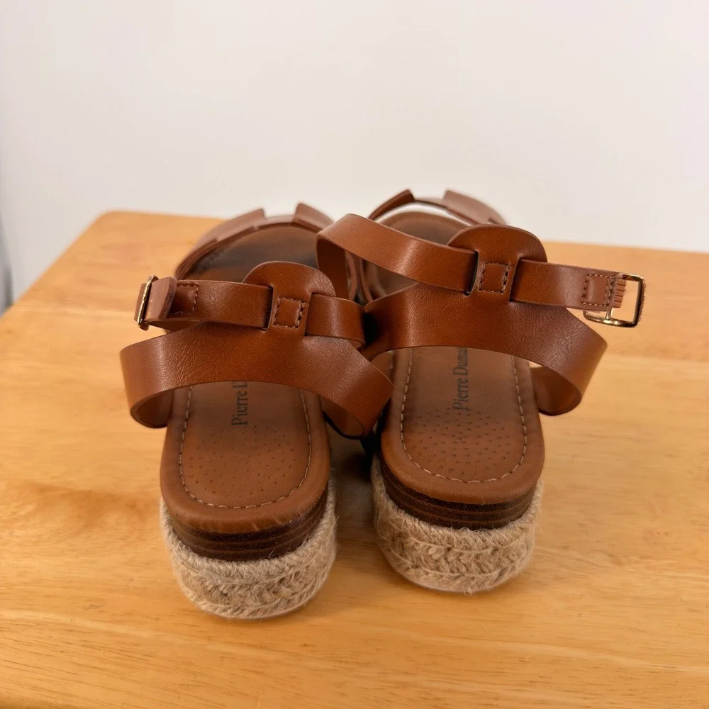 Pierre Dumas Magic-30 Sandals Womens 9 Tan Espadrille Platform H-Strap Boho Chic